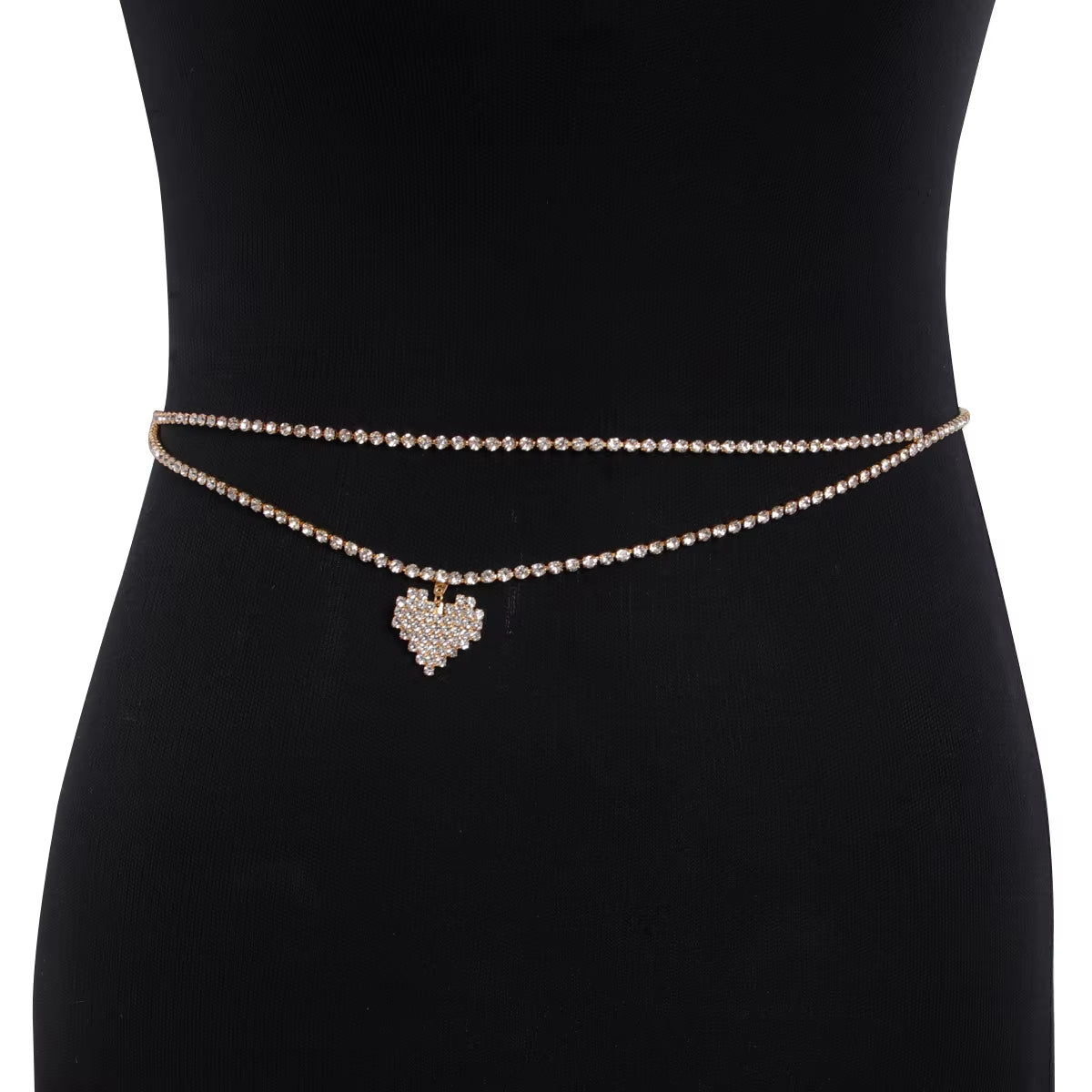 Fashionable Heart-Shaped Sexy Style Double-Deck Rhinestone Waist Chain Street Photography Women'S Body Chain Jewelry