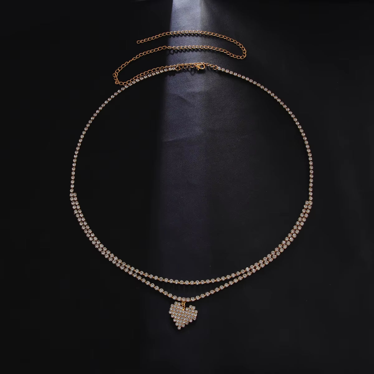 Fashionable Heart-Shaped Sexy Style Double-Deck Rhinestone Waist Chain Street Photography Women'S Body Chain Jewelry